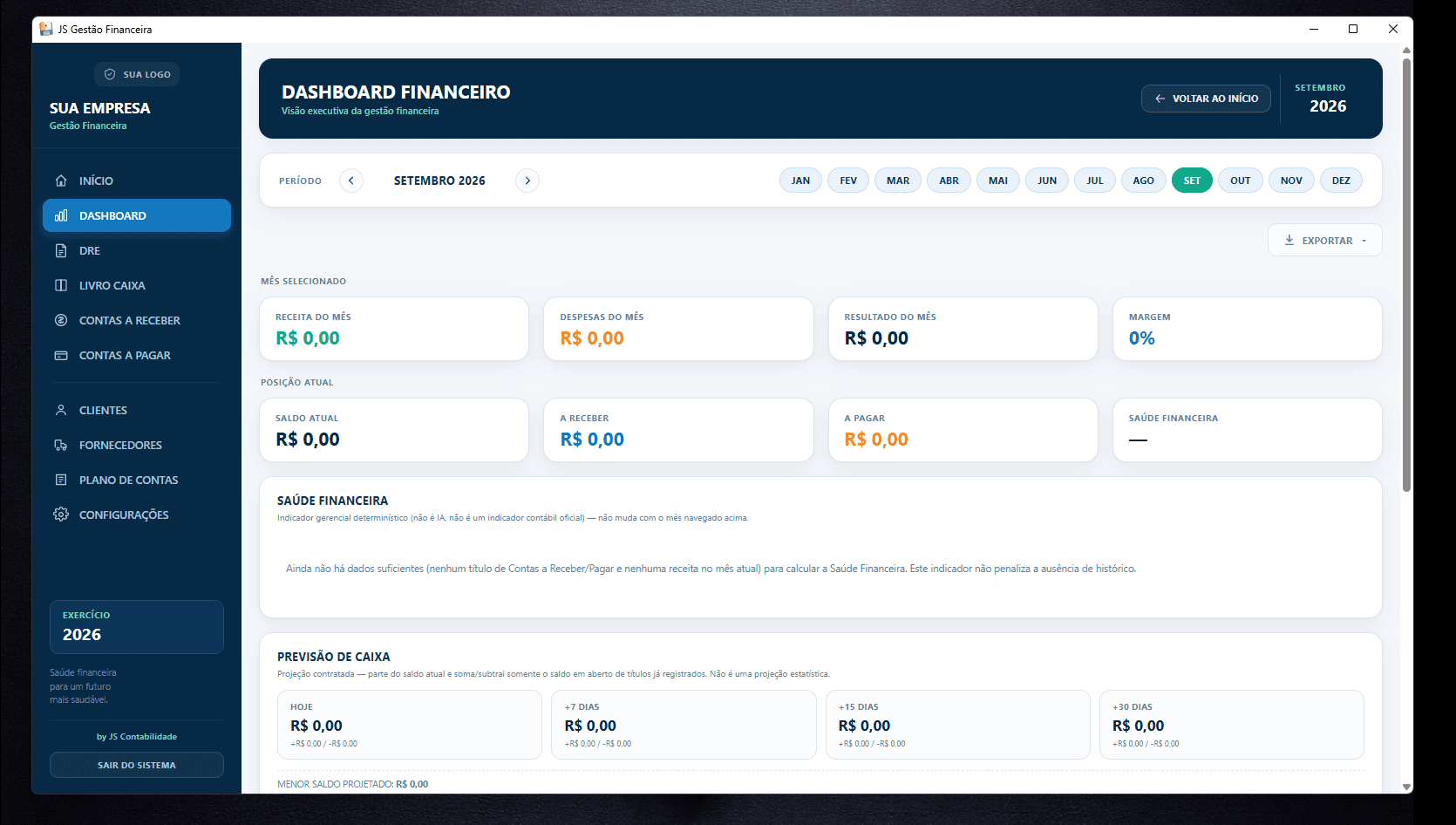 Dashboard real do JS Gestão Financeira
